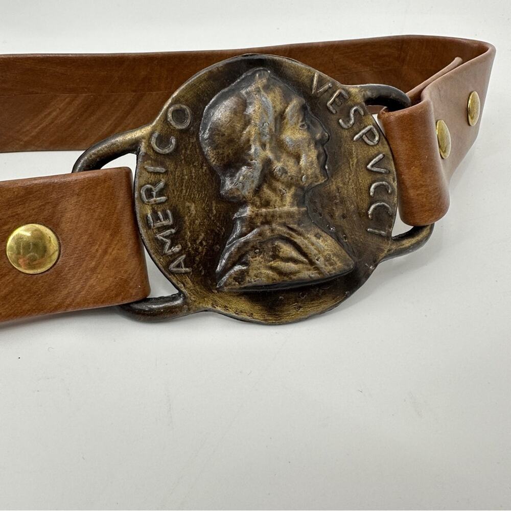 Amerigo Vespucci Brown Studs Coin Buckle Belt - Picture 10 of 10